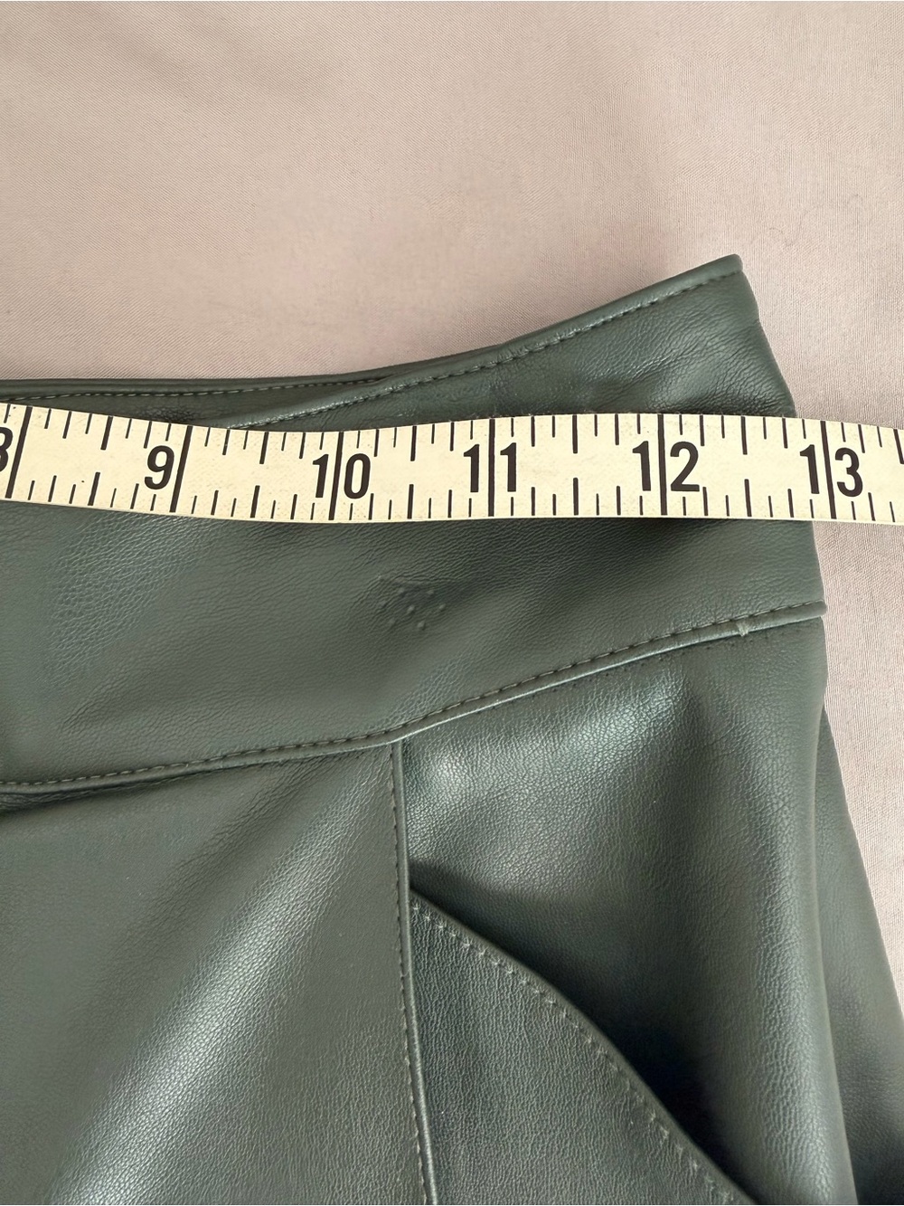 ZARA S Faux Leather Midi Skirt Green A-Line High Waist Panel Detail Pockets chic - Picture 6 of 10